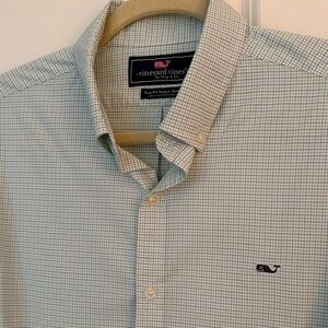 Vineyard Vines Men's Green and Blue Plaid Shirt